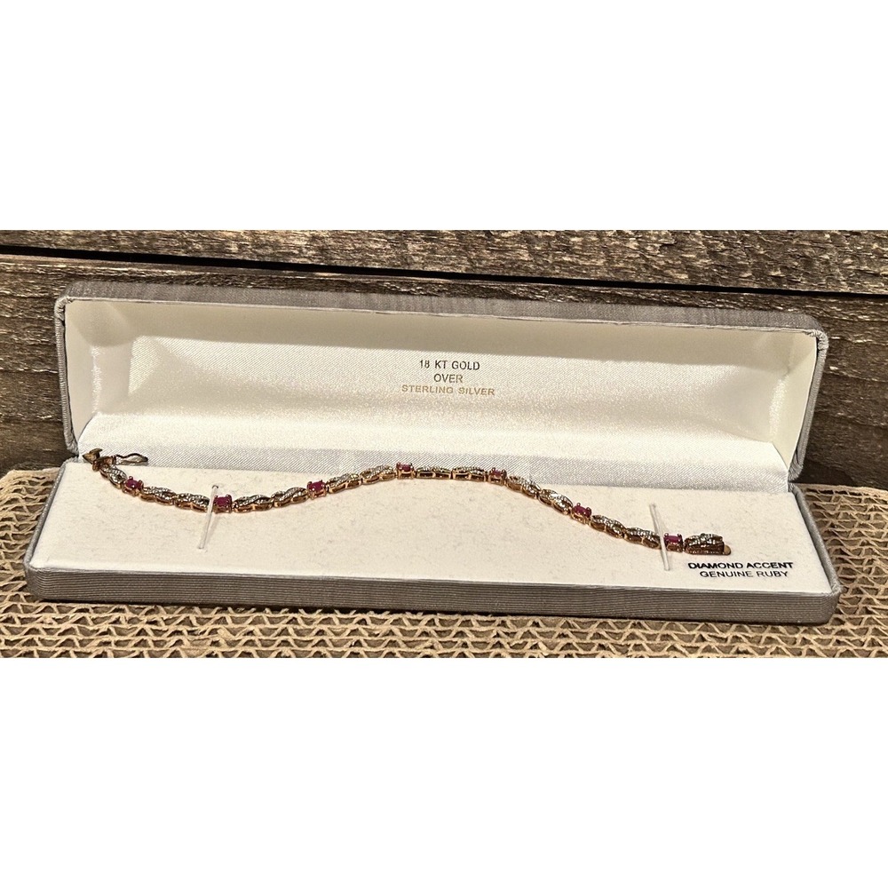 18K Yellow Gold‎  over Sterling Silver Diamond and Ruby Designer Bracelet